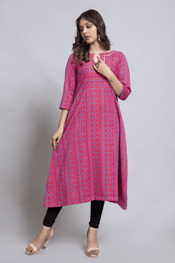 scarlet Red Woven Cotton hand embroidered Kurta