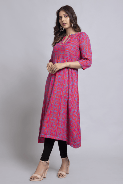 scarlet Red Woven Cotton hand embroidered Kurta