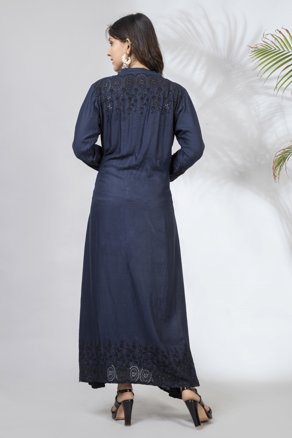 Dark Blue Soft Cotton Embroidered Dress